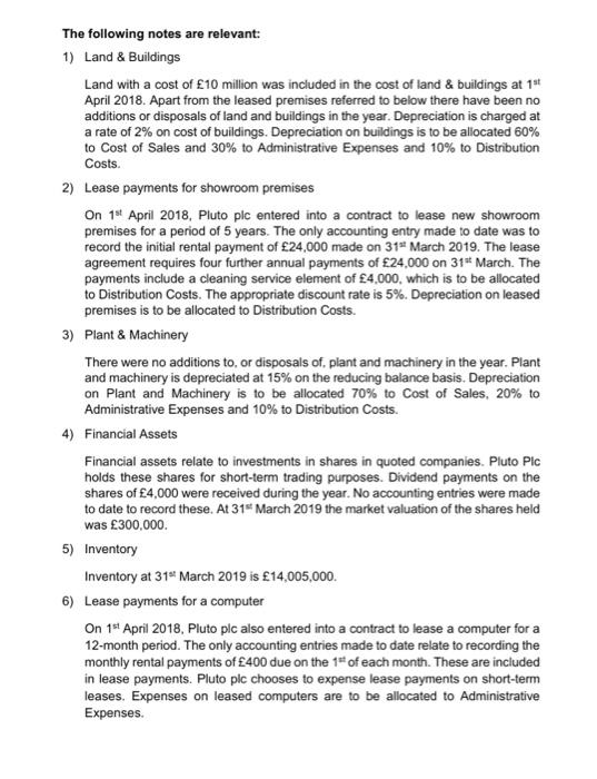 1 Pluto Plc is a quoted company producing motorbike. The following balances