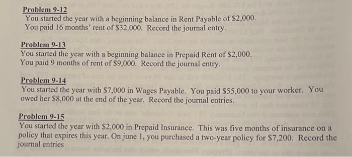 Help would be much appreciated on these short problems. Problem 9-12 You