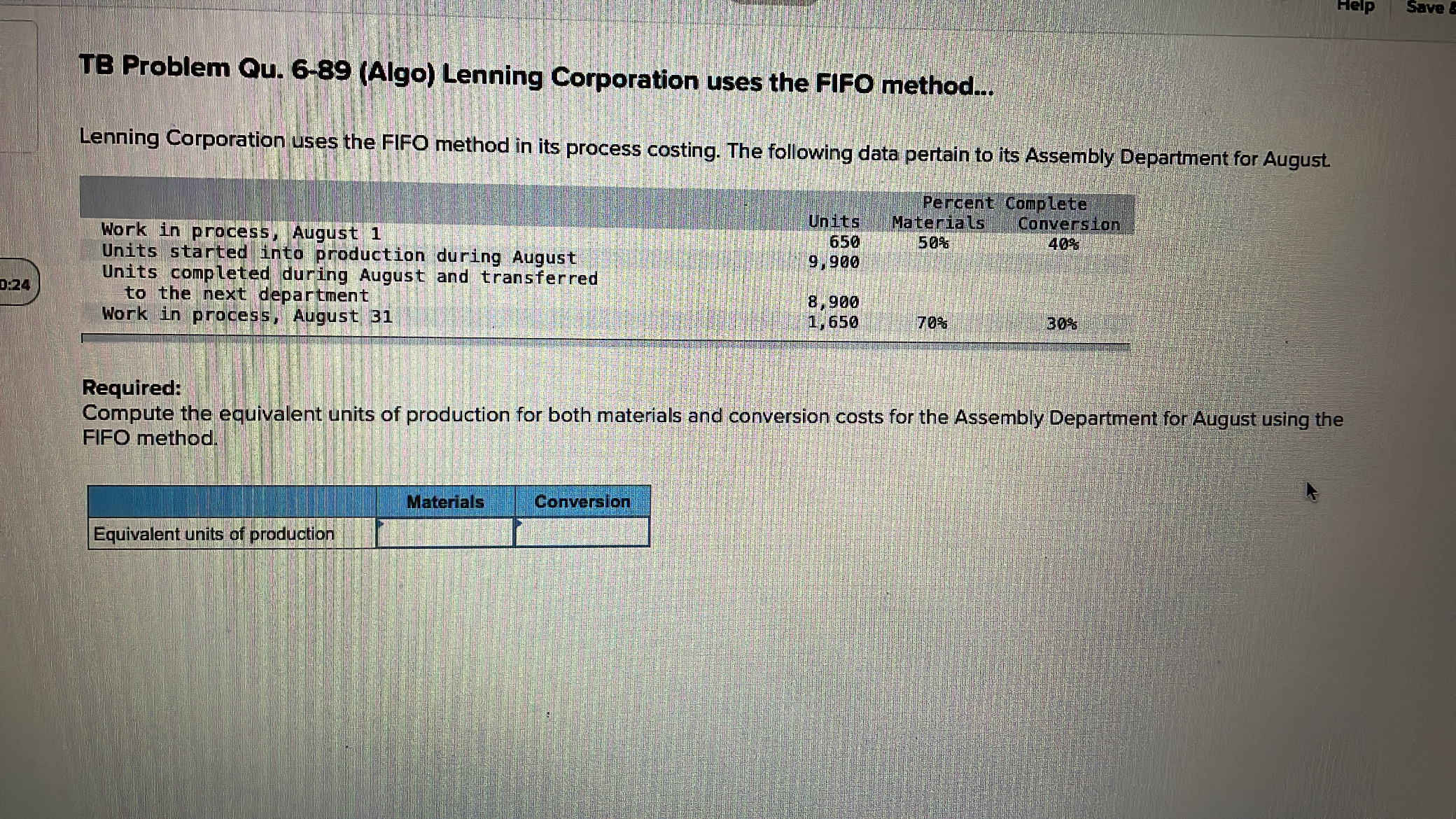 Lenning Corporation uses the FIFO method in its process costing. The