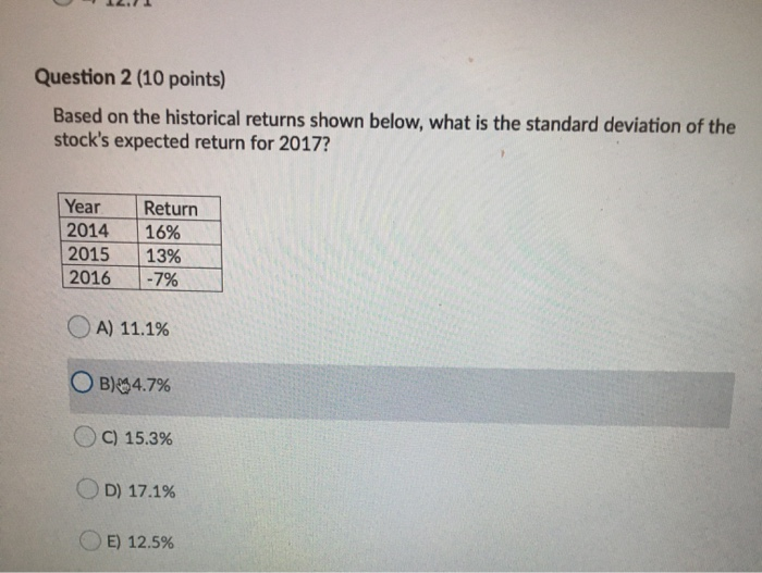 what is the stock's expected return for 2017? Year 2012 2013 2014
