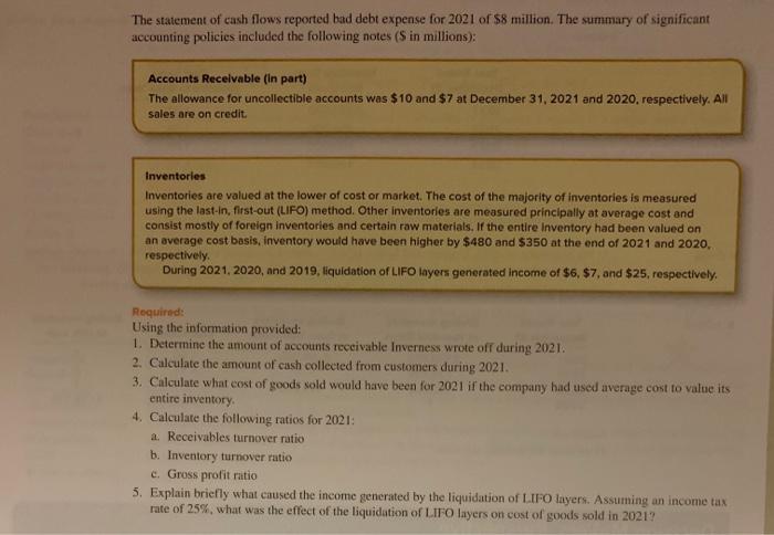 please answer question 5 only The statement of cash flows reported bad