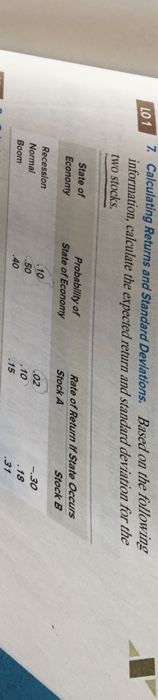  Calculating Returns and Standard Deviations. Based on the following information, calculate