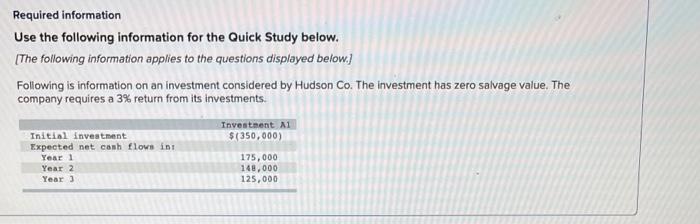  Required information Use the following information for the Quick Study below.