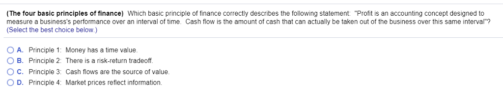 (The four basic principles of finance) Which basic principle of finance