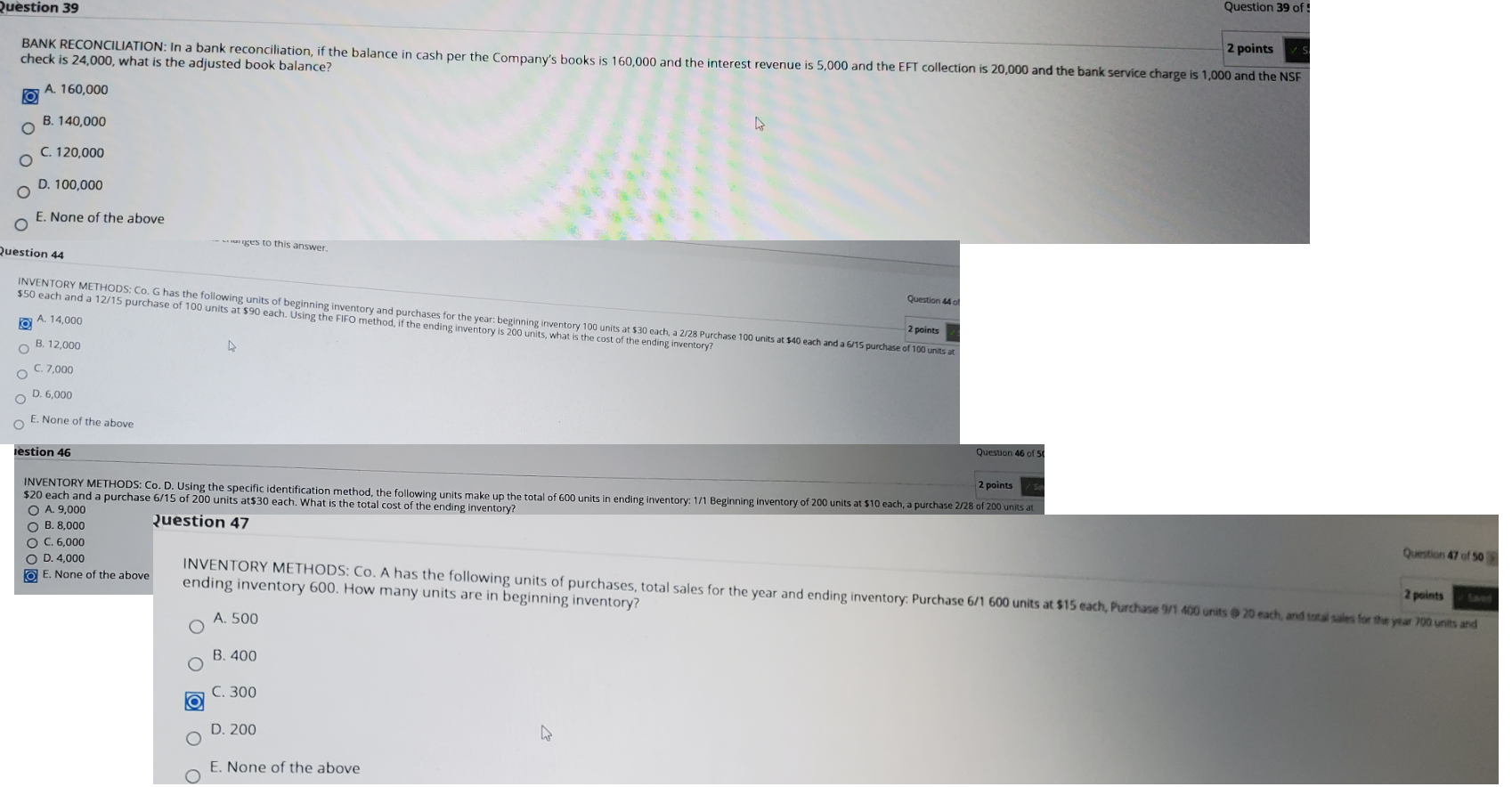 please answer these 4 question.... Question 39 of: Question 39 2 points