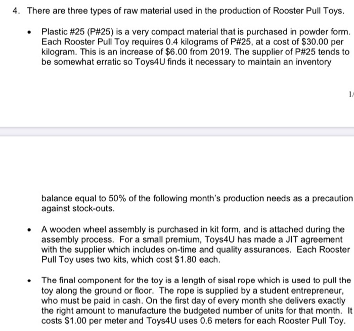 Please create three direct material budgets for each of the three materials