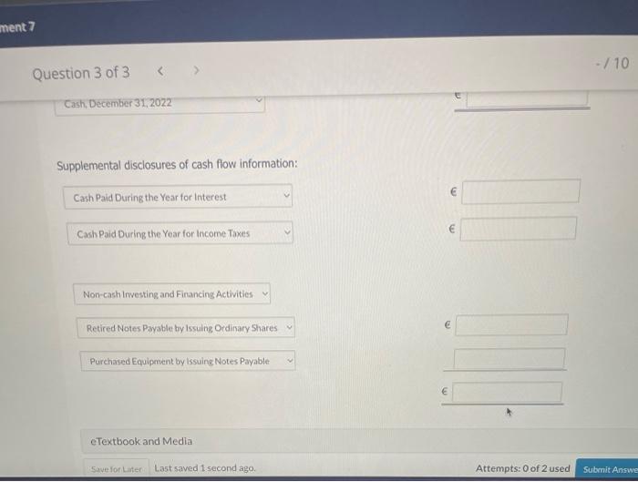 6. Cash was paid for the acquisition of equipment. 7. A long-term