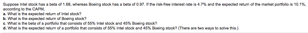  is 10.1%, a. What is the expected return of Intel stock?