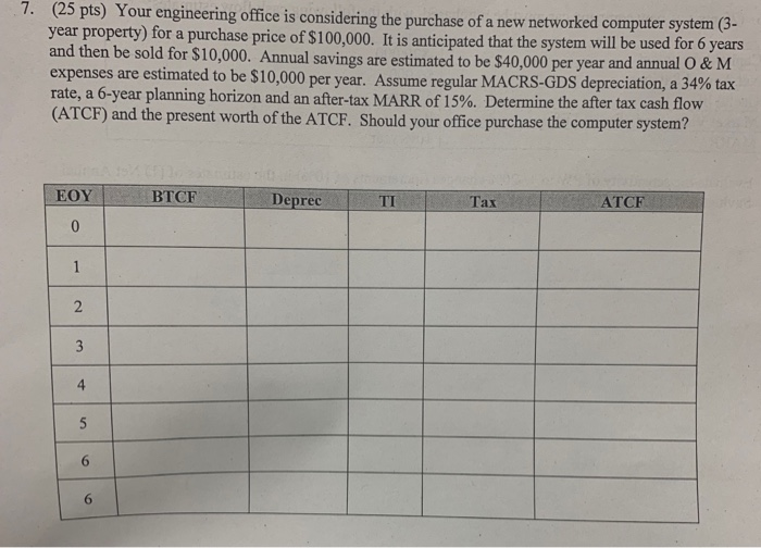  Show all work (25 pts) Your engineering office is considering the