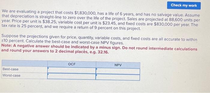  We are evaluating a project that costs $1,830,000, has a life