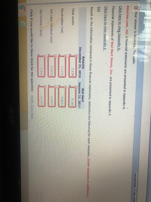  CALCULATOR FULL SCRE * Your answer is incorrect. Try again. Amazon.com,