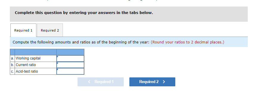 Denna Company's working capital accounts at the beginning of the year follow: