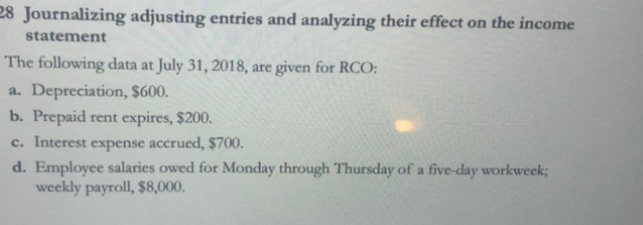  28 Journalizing adjusting entries and analyzing their effect on the income