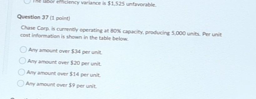  Question 37 (1 point) Chase Corp. is currently operating at 80%