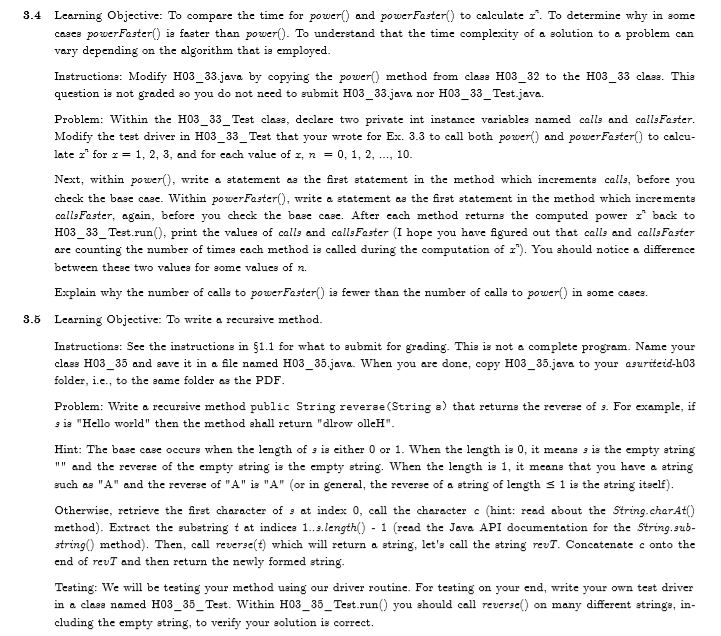  3.4 Learning Objective: To compare the time for power) and powerFaster()