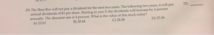  25) The Shoe Box will not pay a dividend for the