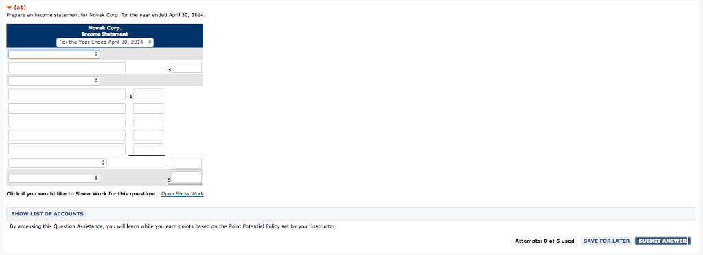 information for Novak Corp., effective as of its April 30, 2014, year-end