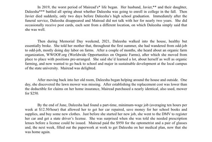 The paragraphs are the problem and the excel is the example of