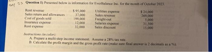  / Step Is Question 1) Presented below is information for EverBalance