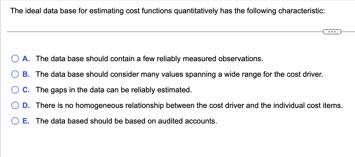 The ideal data base for estimating cost functions quantitatively has the