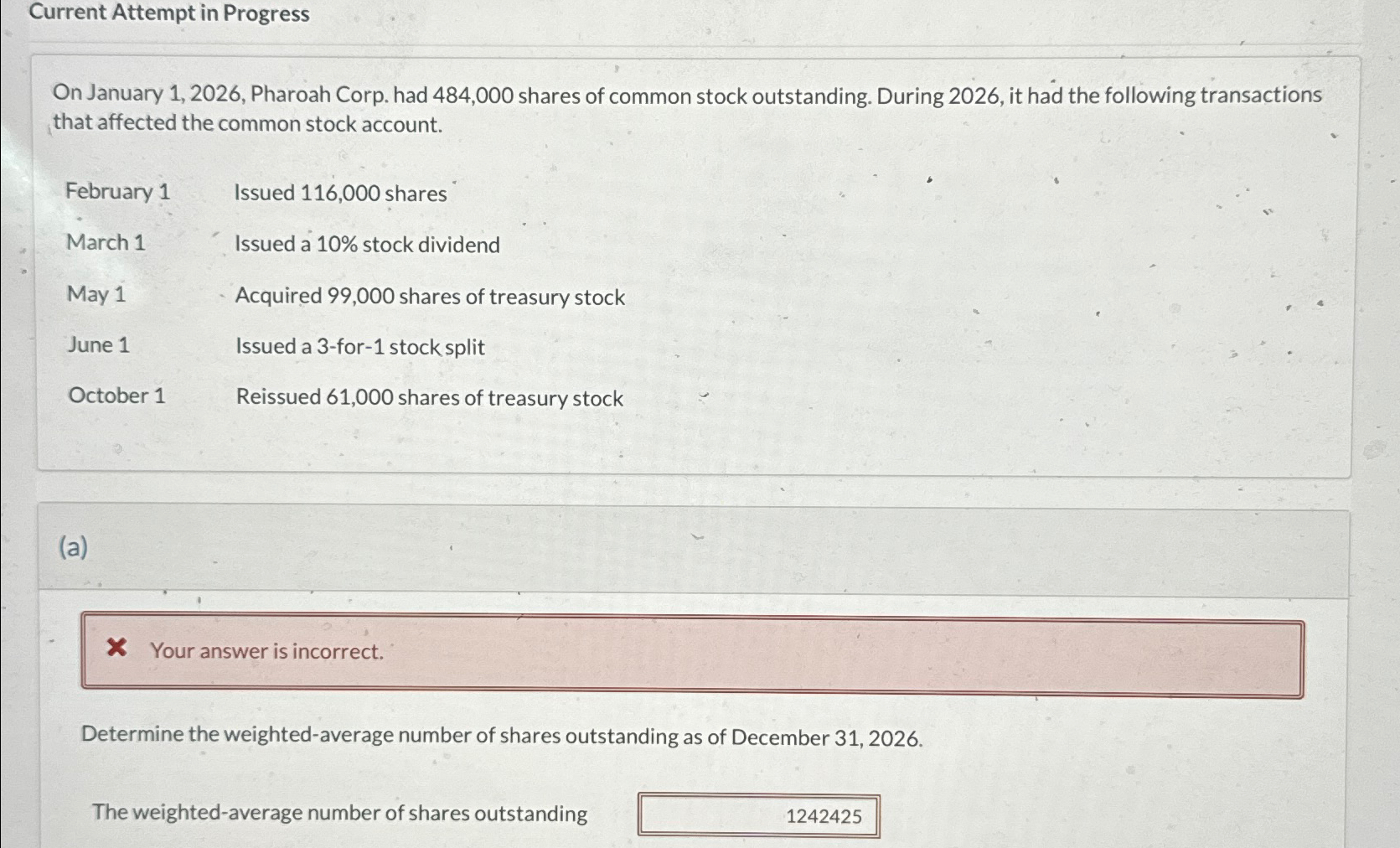  Current Attempt in Progress On January 1,2026, Pharoah Corp. had 484,000