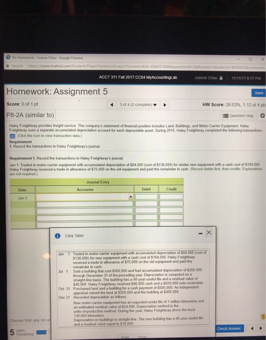  Do Homework loanne Chau-Google Chrome https//www.matholc ACCT 311 Fall 2017 CC04