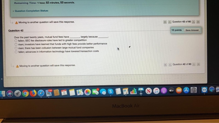  Remaining Time: 1 hour, 52 minutes, 53 seconds Question Completion Status
