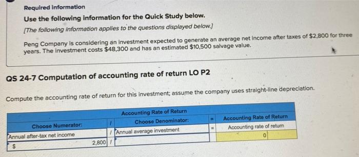  Required Information Use the following information for the Quick Study below.