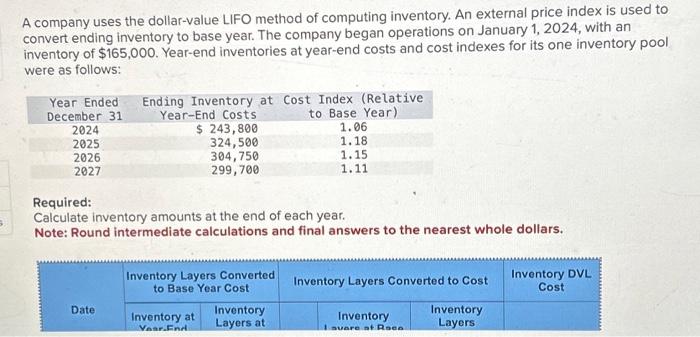  A company uses the dollar-value LIFO method of computing inventory. An
