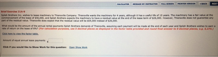  PRINTER VERSION BACK Brief Exercise 21A-9 Splish Brothers Inc. wishes to