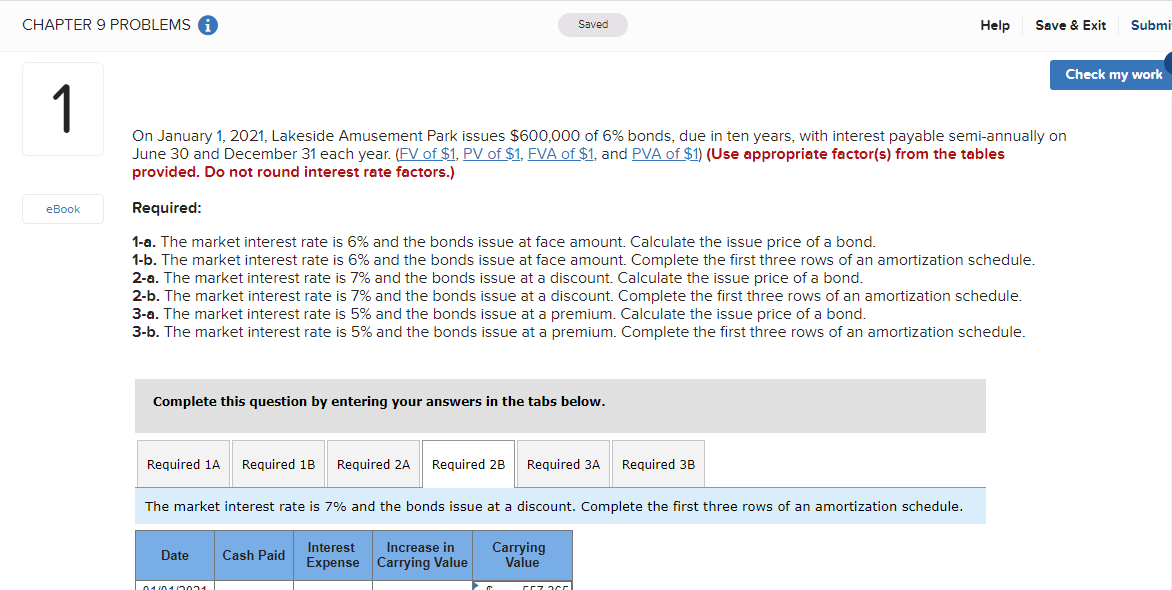  CHAPTER 9 PROBLEMS Saved Help Save & Exit Submi Check my