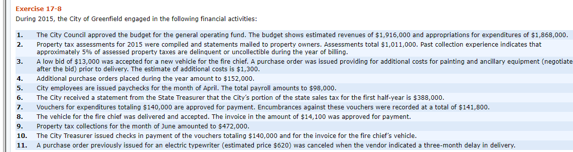  Please provide your work, thank you! Exercise 17-8 During 2015, the
