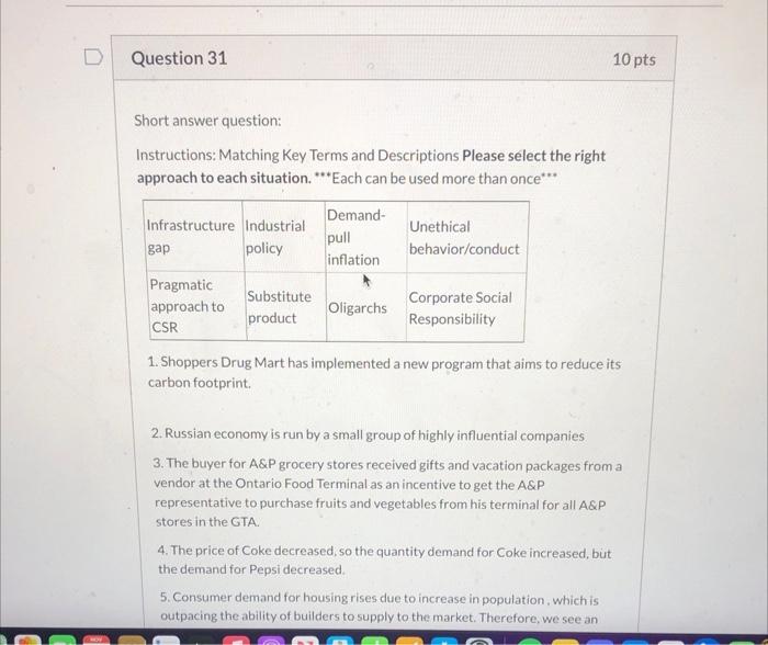  Short answer question: Instructions: Matching Key Terms and Descriptions Please select