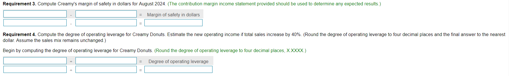 income statement at the breakeven level of sales. Show only two categories
