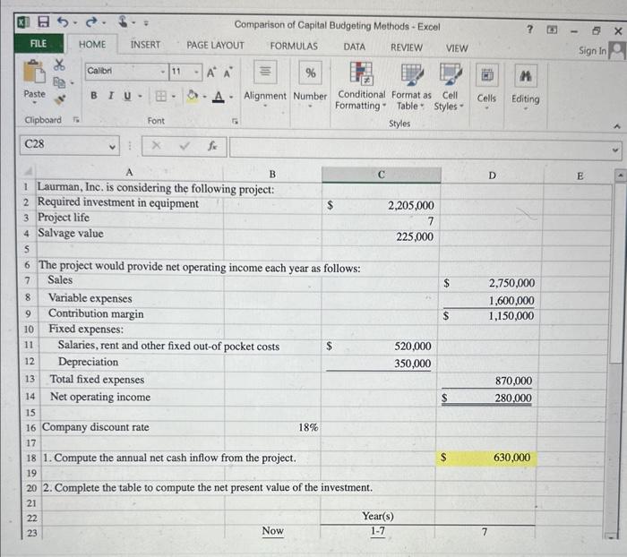 Inc. is considering a new project and has provided the detalls of