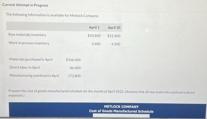  Current Attempt in Progress The following information is available for Metlock