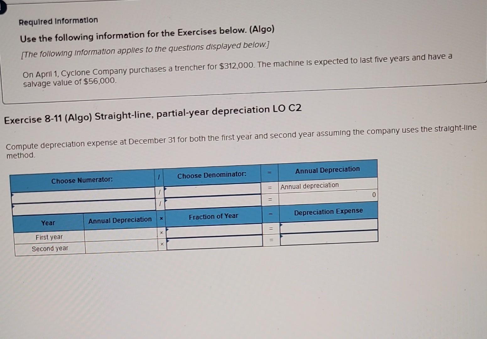 Requlred Information Use the following information for the Exercises below. (Algo)
