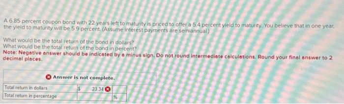 using excel A 6.85 percent coupon bond with 22 years left to