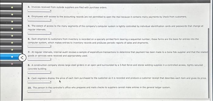 below with the most closely related type of control activity. 1. Only