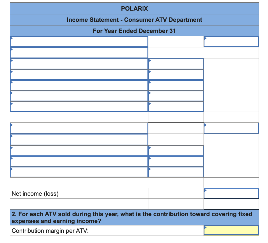 a retailer of ATVs (all-terrain vehicles) and accessories. An income statement for