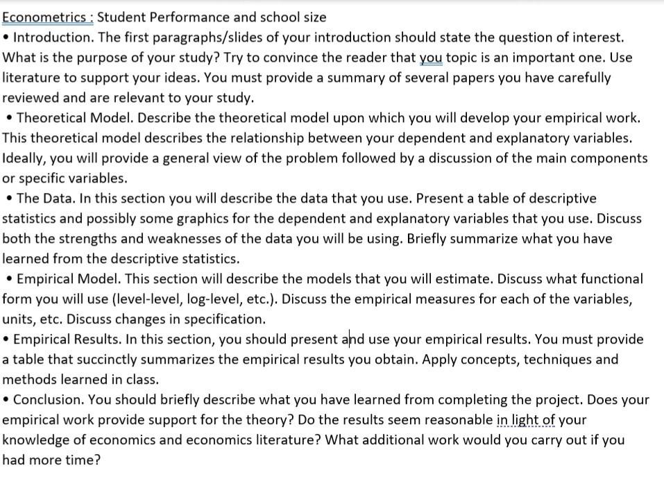 Please do each part exactly like the outline instruction and data given