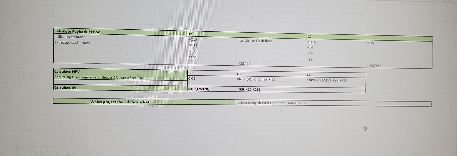 excel formulas. tell me what formulas you ise to get the correct