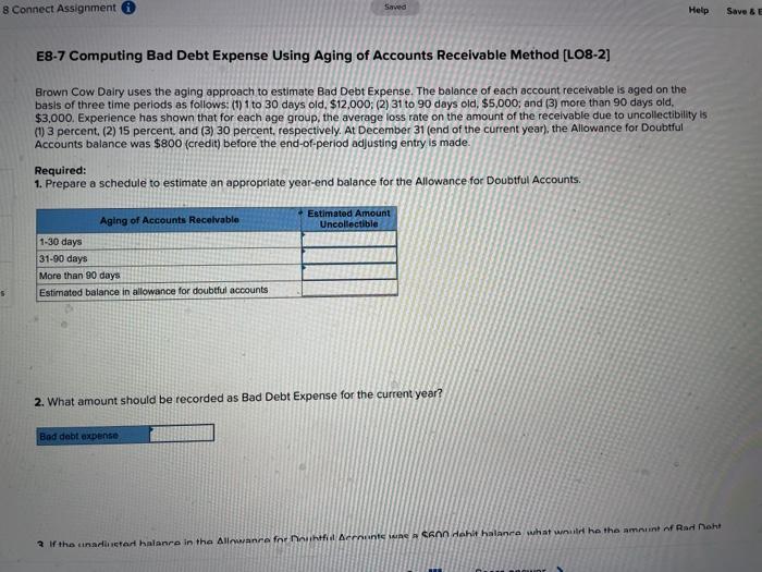  E8-7 Computing Bad Debt Expense Using Aging of Accounts Receivable Method