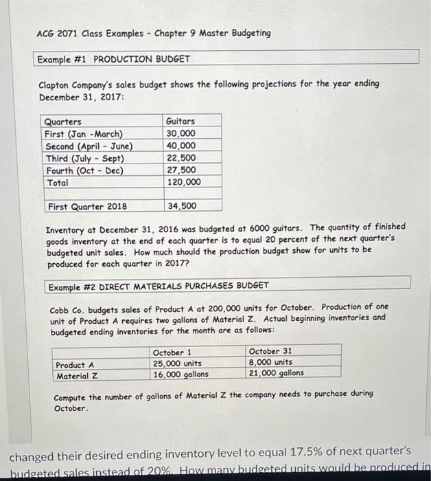 changed their desired ending inventory level to equal 17.5% of next quarter's