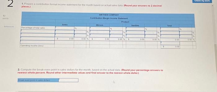 Compute the breakeven point in sales dollars for the month, based on