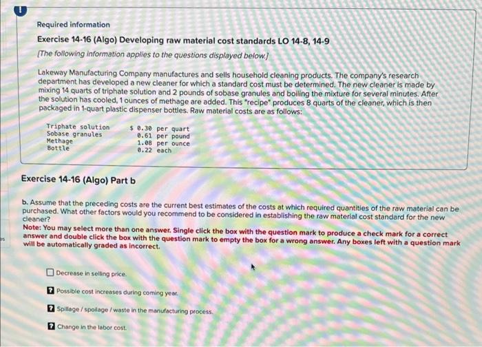 14-8, 14-9 [The following information applies to the questions displayed below] Lakeway