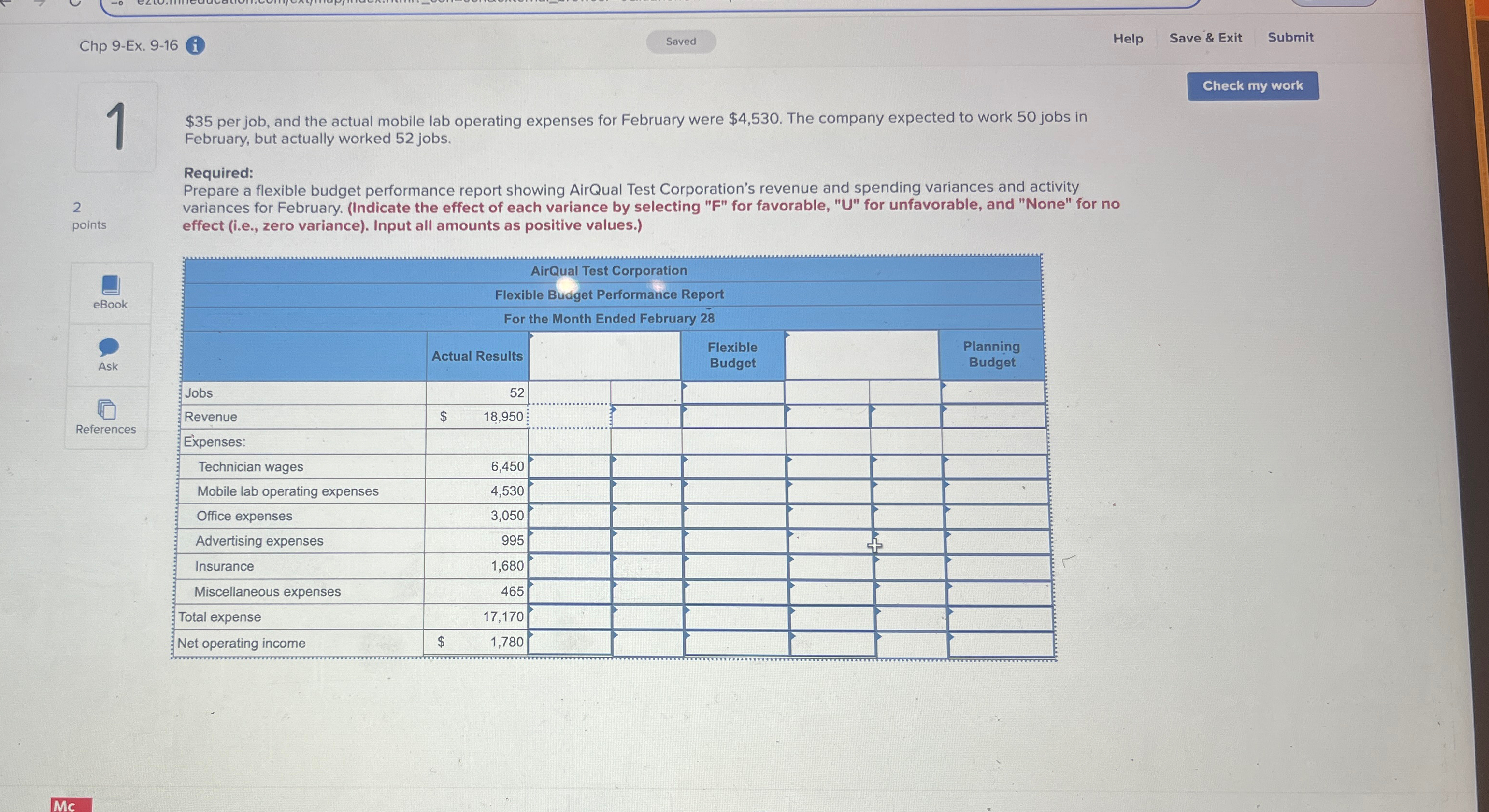  Chp 9-Ex.9-16 Help Save & Exit Submit 1 2 points $35