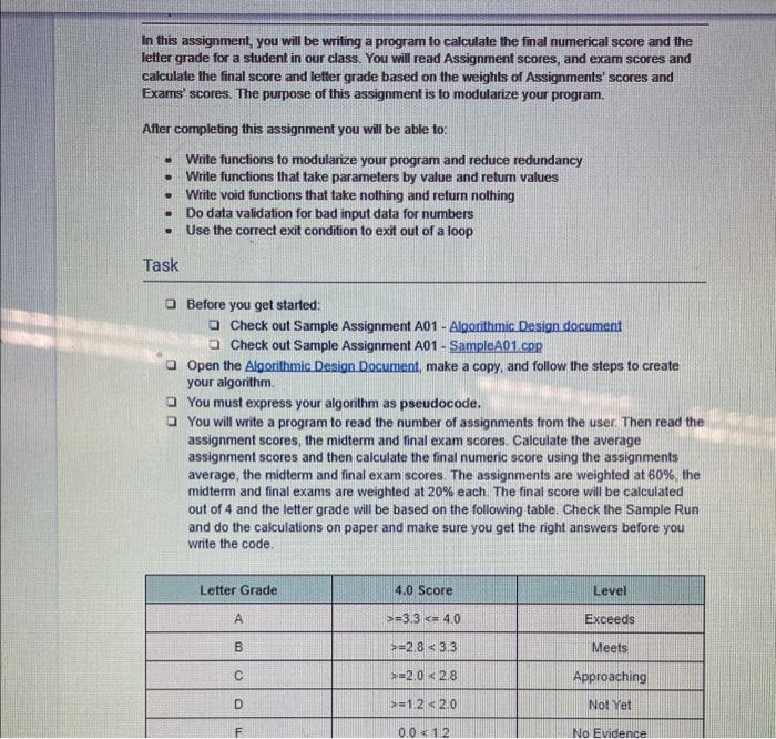 Assignments average, Midterm and Final Exam scores. They are weighted differently. Let's