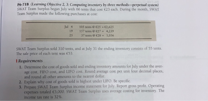  P6-71B (Learning Objective 2, 3: Computing inventory by three methods-perpetual system)