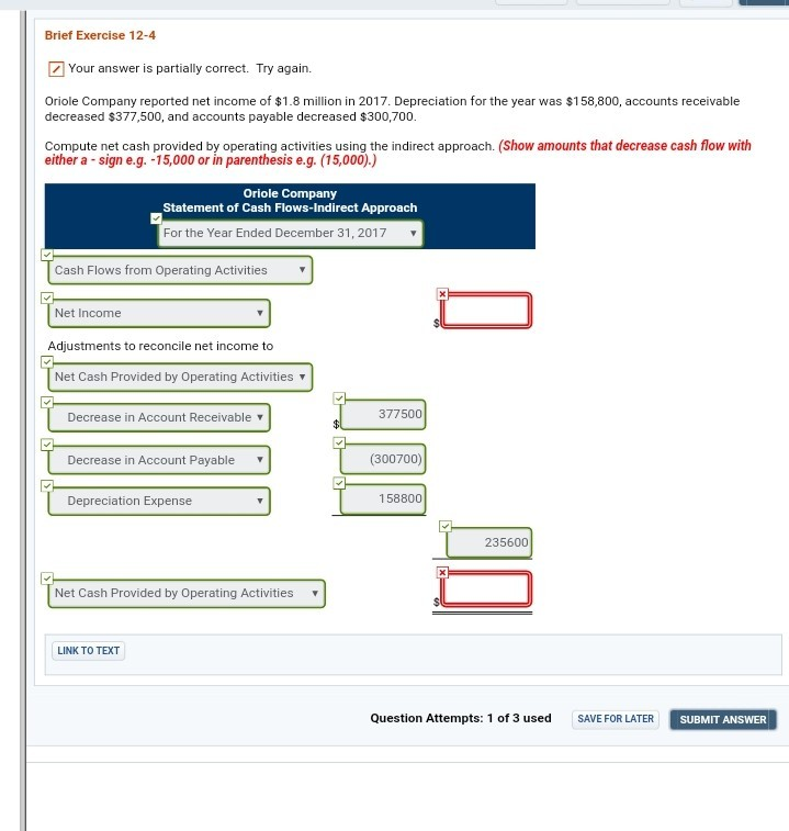  Brief Exercise 12-4 Your answer is partially correct. Try again. Oriole